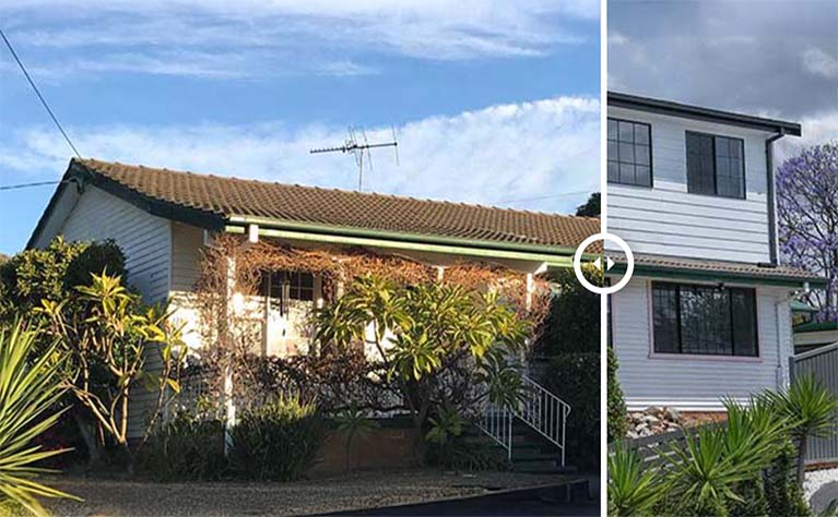 Before and After shot of a Home Addition in the Sydney suburb of Old Toongabbie using Addbuild's Classic Design Series