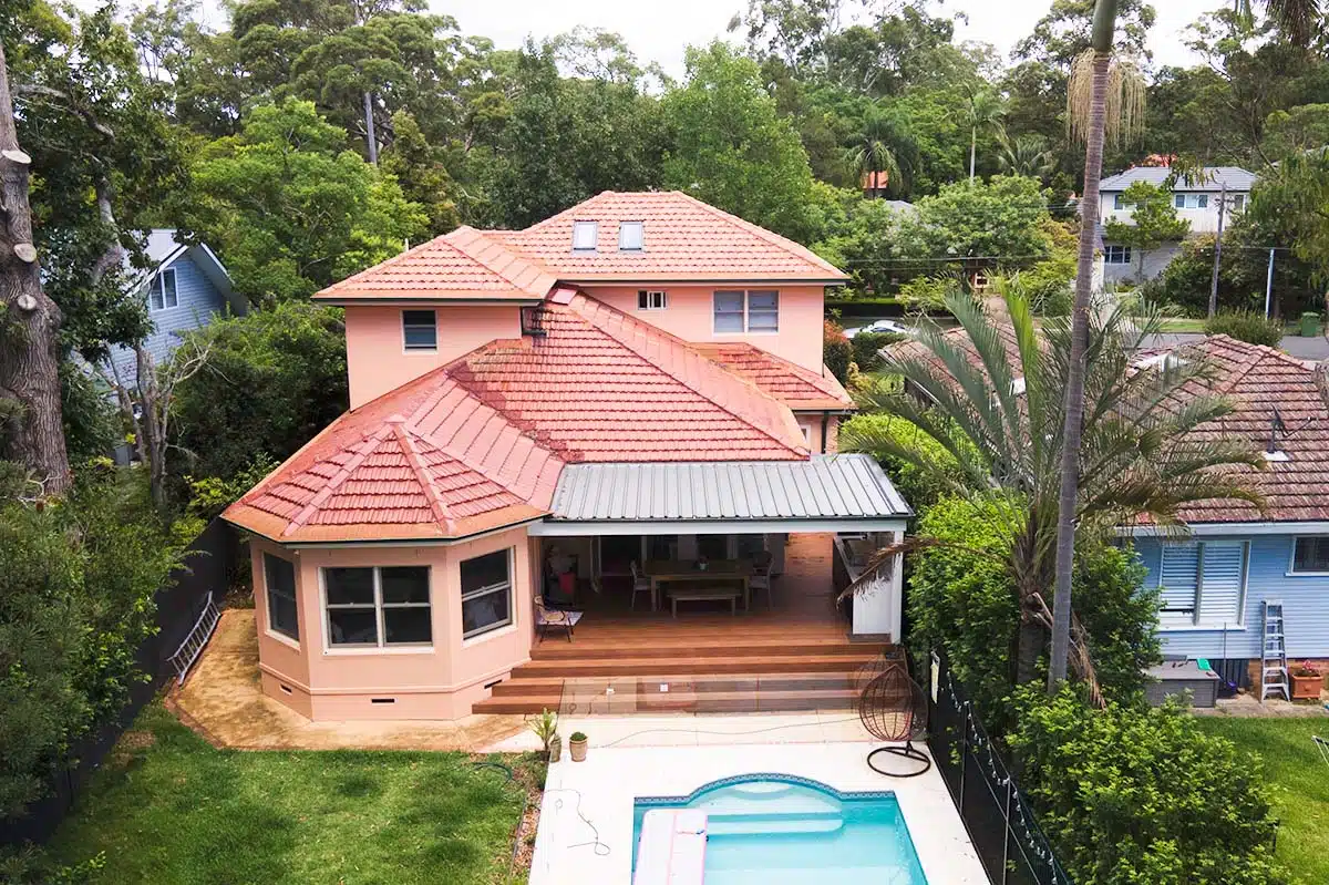 Drone View of a Back Garden of a Home Addition in Sydney Suburb of South Turramurra
