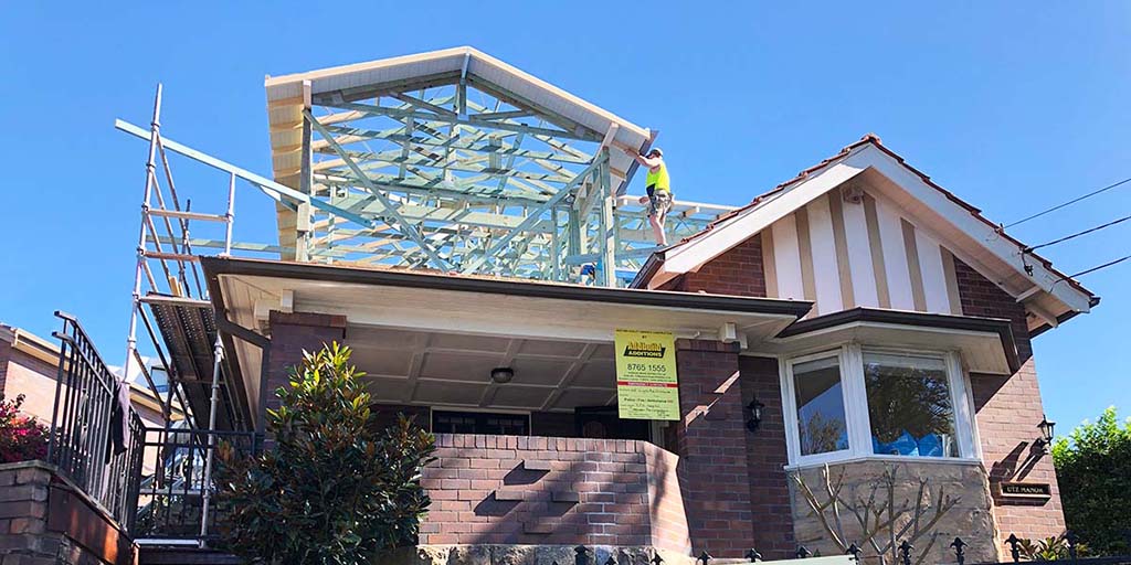 Framing on an Addbuild home addition in the Sydney suburb of Drummoyne