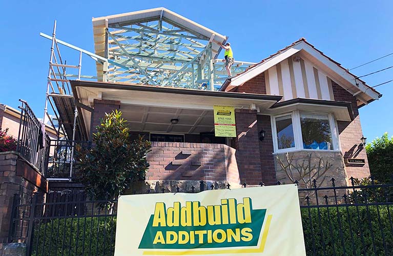 Framing on an Addbuild home addition in the Sydney suburb of Drummoyne