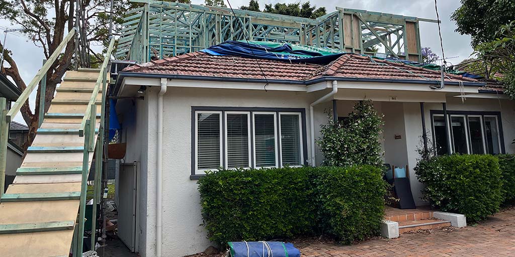 Work after the roof has been removed during Home Renovation in Lane Cove West, Sydney