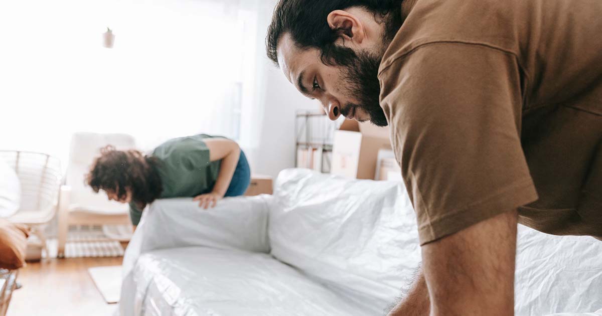 Couple preparing their home before major renovation work starts